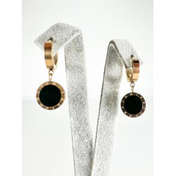 Rose Sİyah Taşlı Küpe